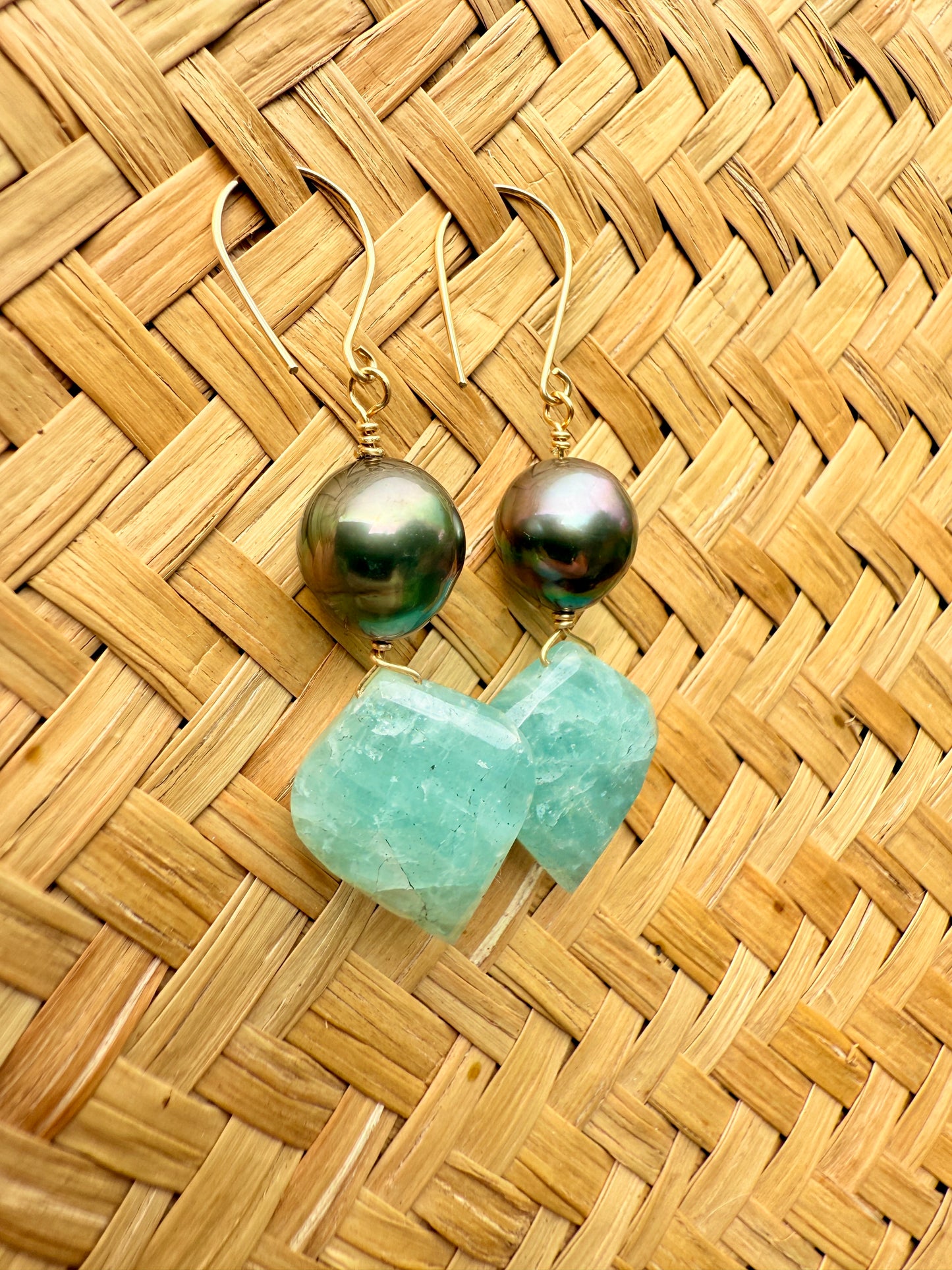 GF Tahitian Pearl & Aquamarine Earrings