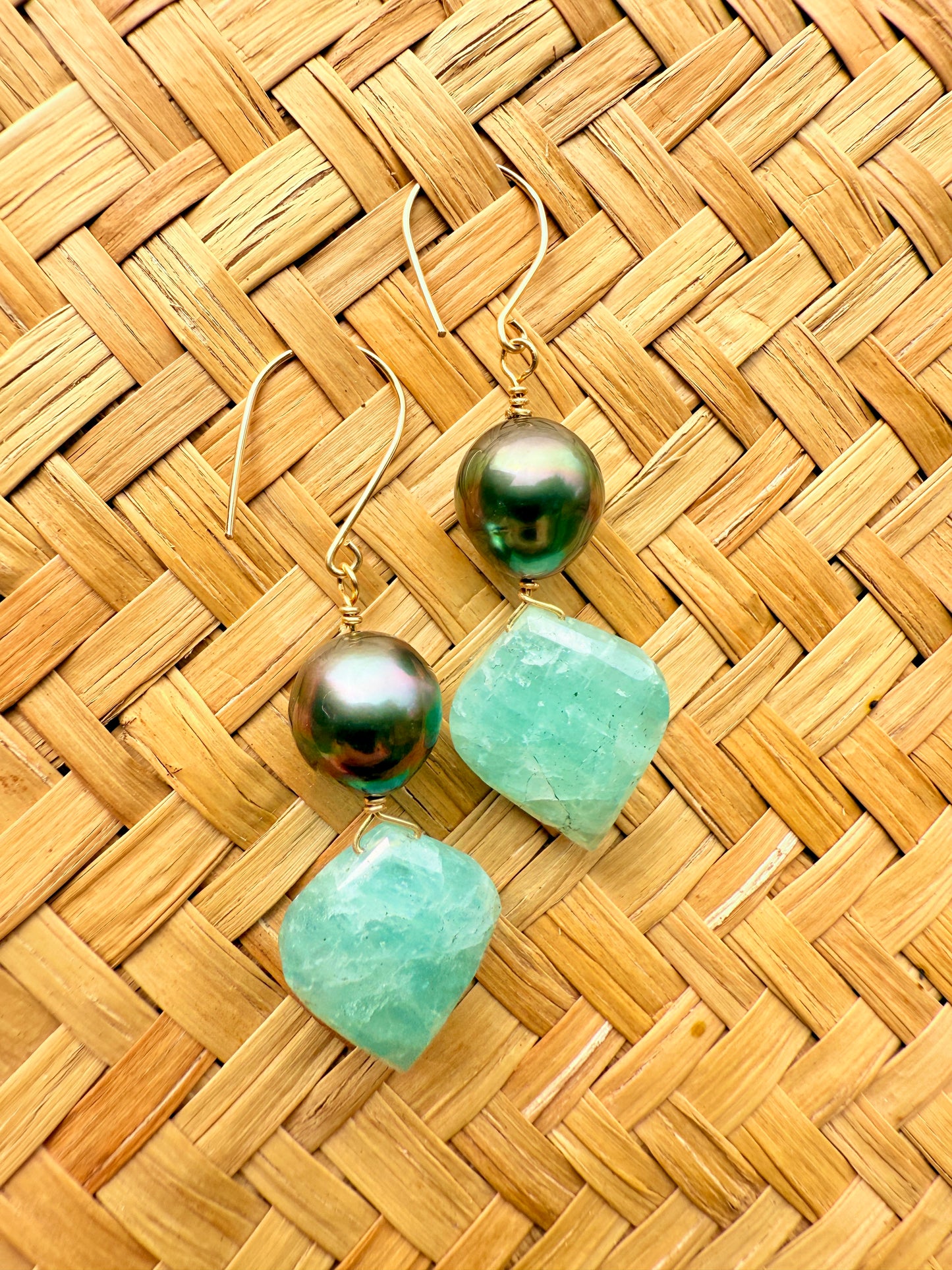GF Tahitian Pearl & Aquamarine Earrings