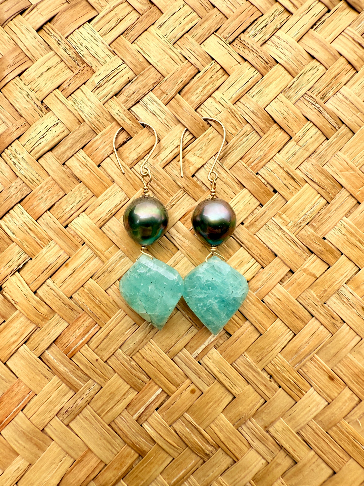 GF Tahitian Pearl & Aquamarine Earrings